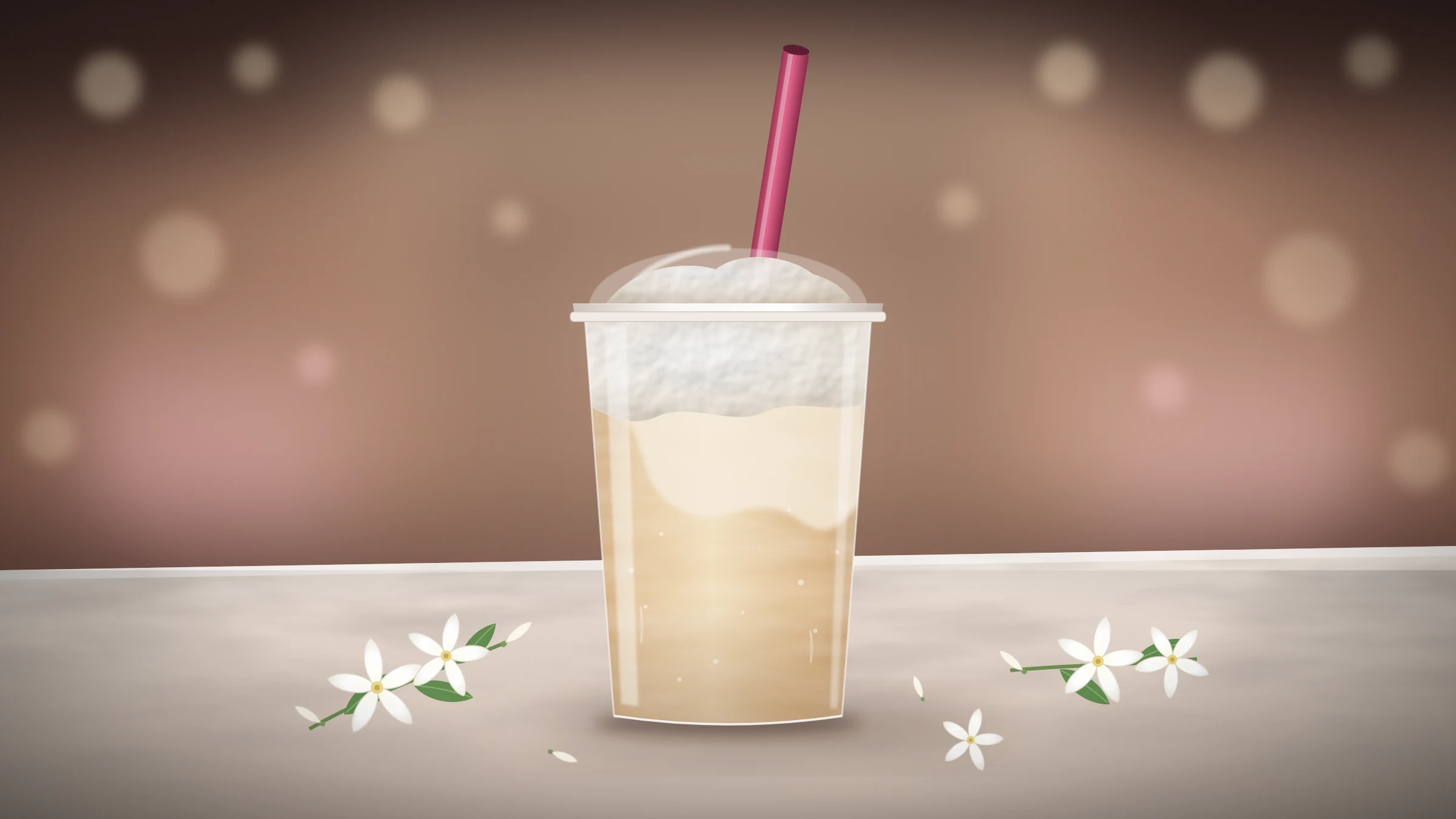Jasmine milk tea with whipped cream on a counter at Molly Tea Westfield Southcenter opening