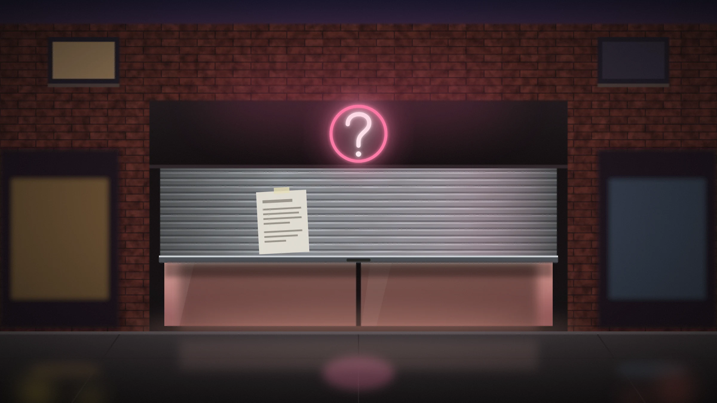 Closed New York storefront with a pink neon question mark sign, illustrating the "? Tea" and Molly Tea trademark dispute